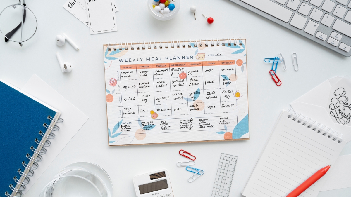 Aplicação do bloco de tempo (time blocking) para planejamento semanal de refeições: uma estratégia visual e organizada para eliminar decisões diárias e otimizar sua nutrição e produtividade.